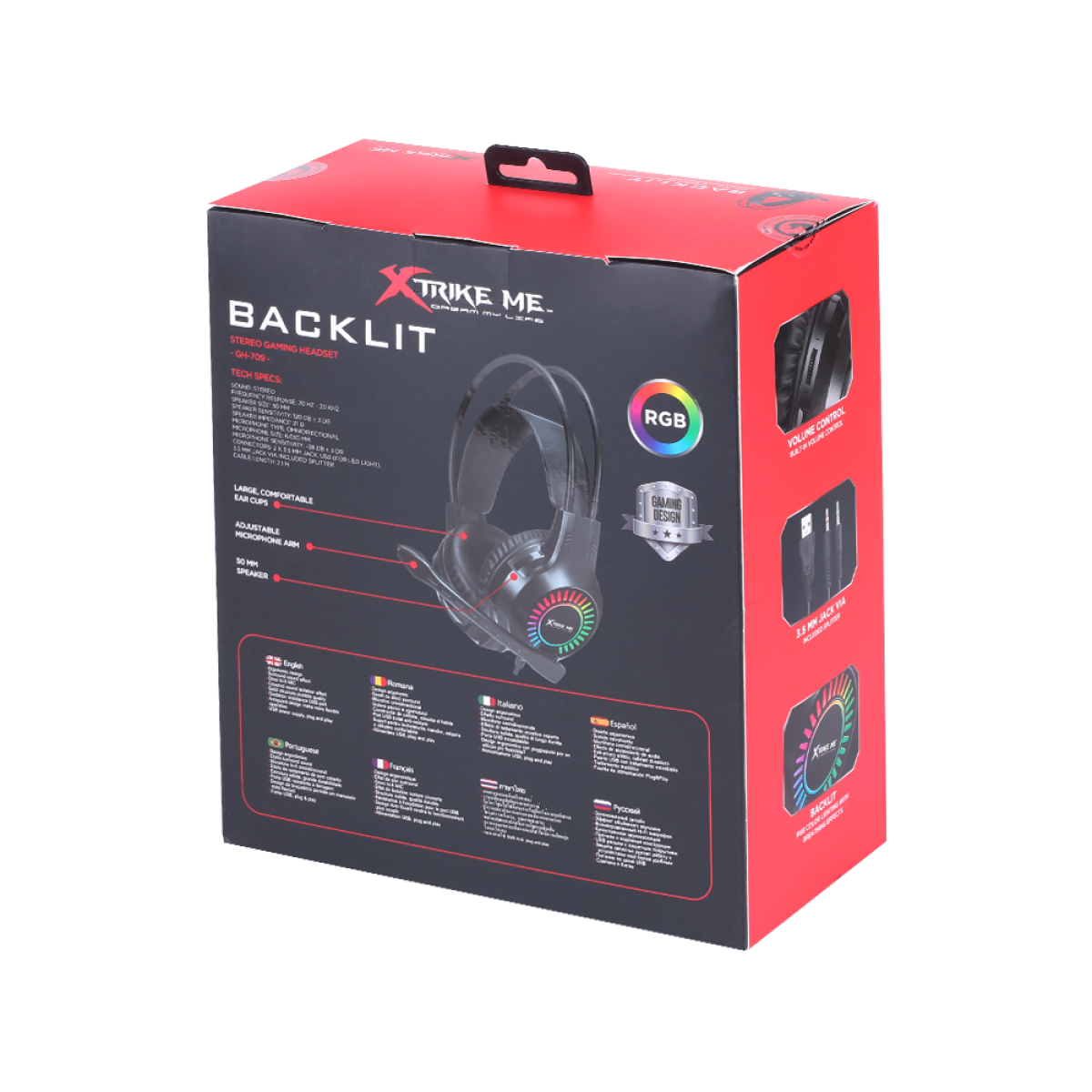 Headset Gamer Xtrike Me, 2x3.5mm + USB, PC, Black, RGB, GH-709