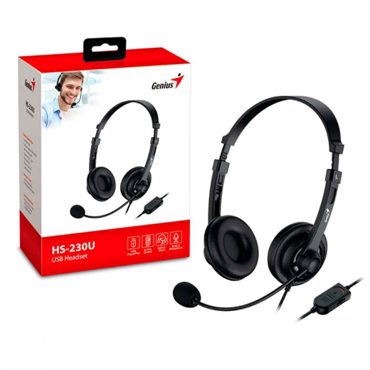 Headset Genius HS-230U, USB, Preto