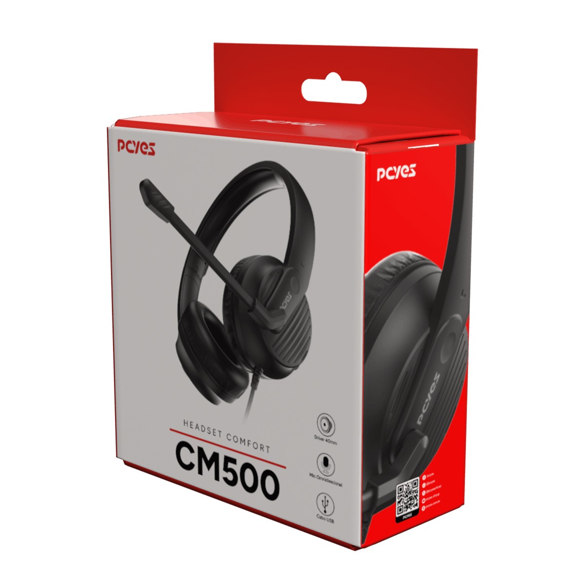 Headset PCYES Comfort, USB, Drivers de 40mm, Preto, CM500