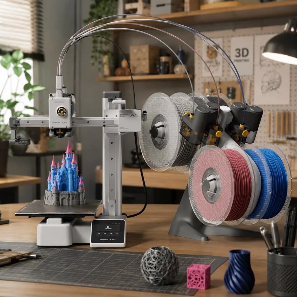 Impressora 3D Bambu Lab A1 Mini + AMS Lite (Combo), Bivolt, Área de Impressão 180x180x180mm, Wi-Fi, Branco, PF002-M+SA005-BRA