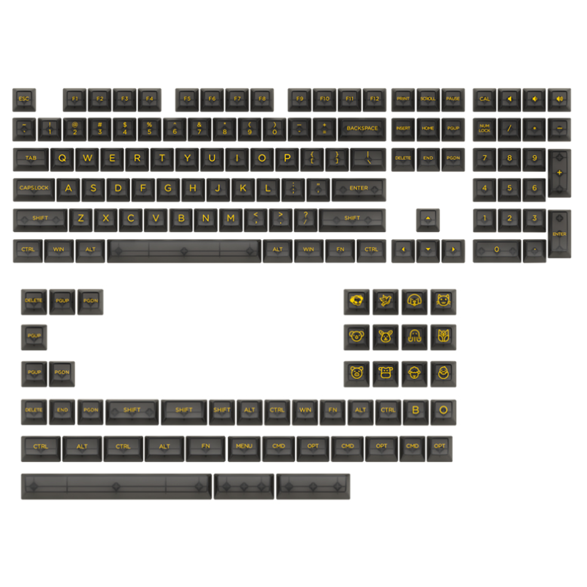 Keycaps Akko Clear Transparent Black, ASA, PC, ANSI, 155 Teclas