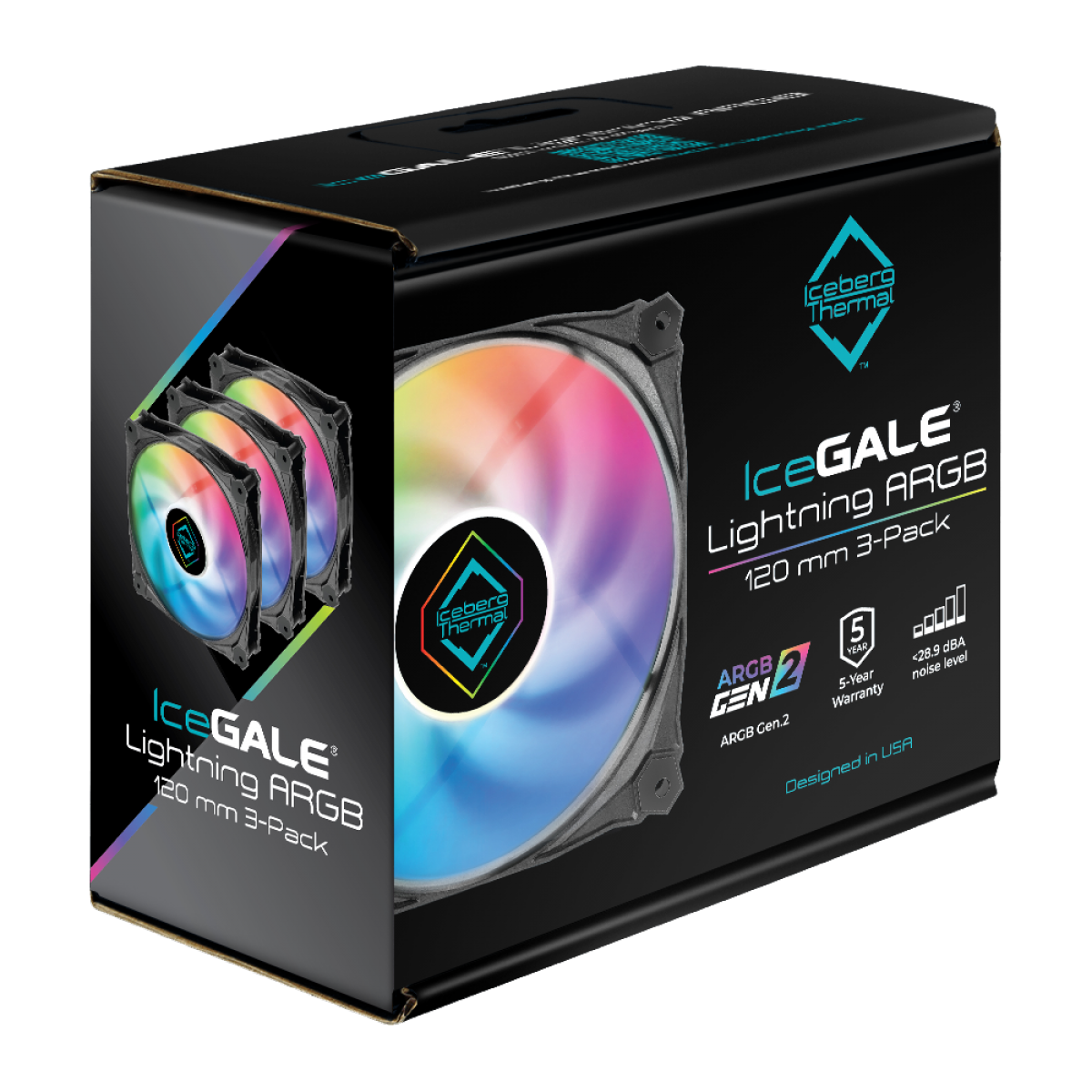 Kit Com 3 Fans Iceberg Thermal IceGALE Lightning, 120mm, ARGB, Preto, IG12LT-B3A