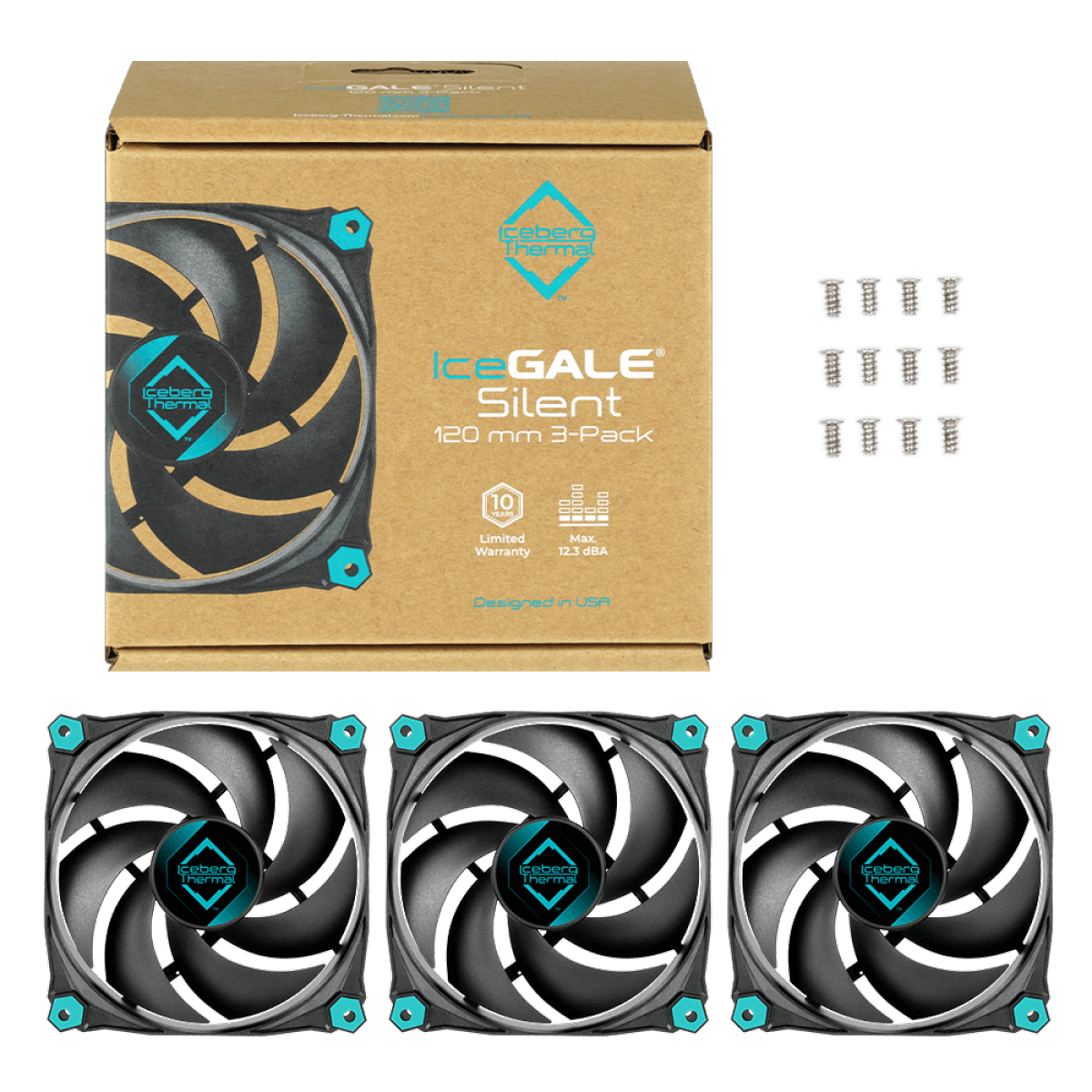 Kit Com 3 Fans Iceberg Thermal Icegale Silent, 120mm, Preto, ICEGALE12S-BBT-3A