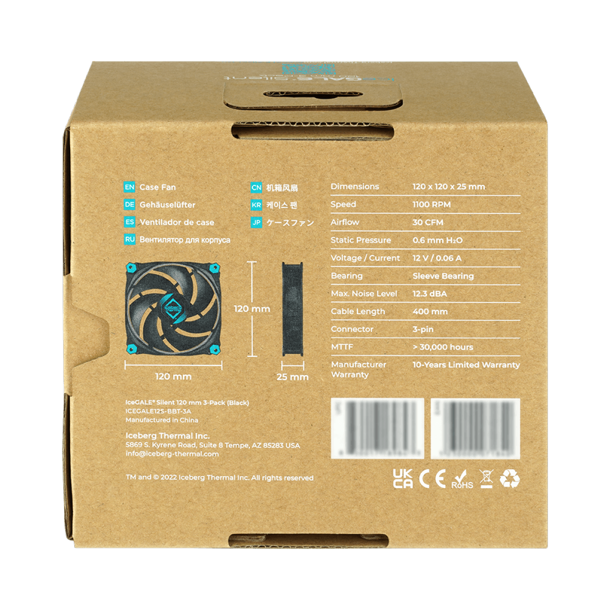 Kit Com 3 Fans Iceberg Thermal Icegale Silent, 120mm, Preto, ICEGALE12S-BBT-3A