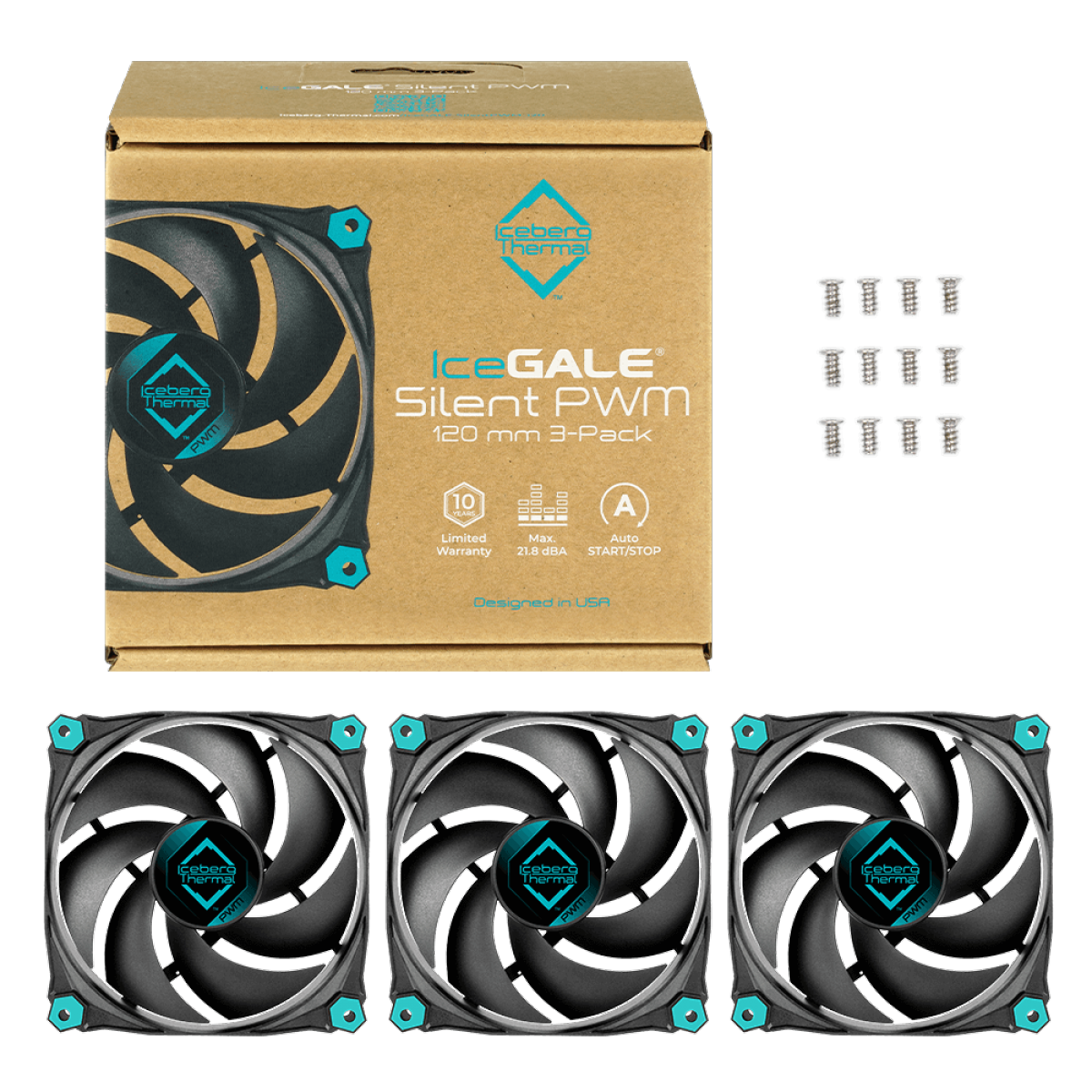 Kit Com 3 Fans Iceberg Thermal Icegale Silent PWM, 120mm, Preto, ICEGALE12P-BBT-3A