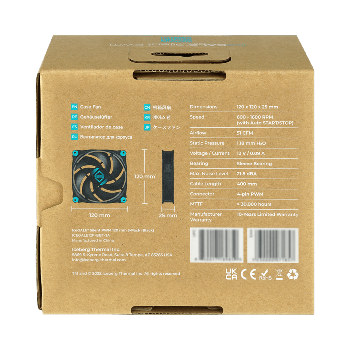 Kit Com 3 Fans Iceberg Thermal Icegale Silent PWM, 120mm, Preto, ICEGALE12P-BBT-3A
