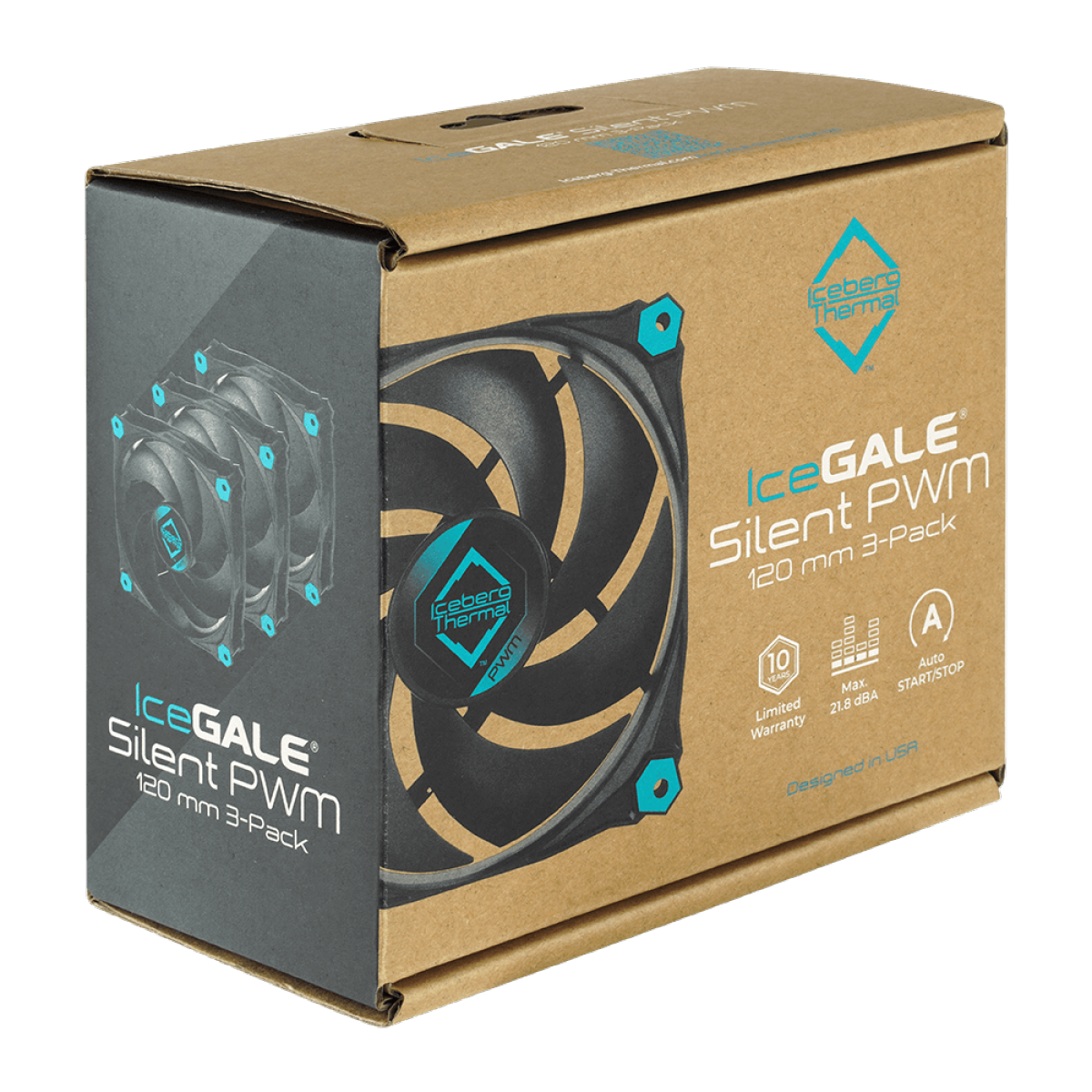 Kit Com 3 Fans Iceberg Thermal Icegale Silent PWM, 120mm, Preto, ICEGALE12P-BBT-3A