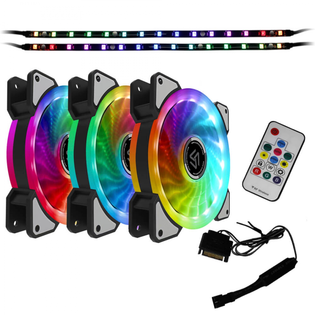 Kit Fan com 3 Unidades Alseye Dual Ring Rainbow RGB, 120mm, Fita LED, com Controlador, CRLS-300D