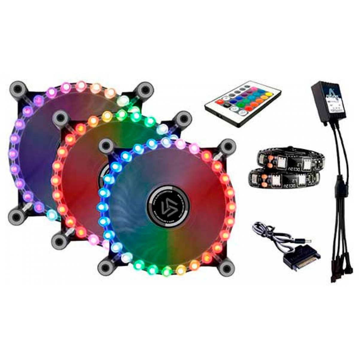 Kit Fan com 3 Unidades Alseye Gatling, RGB 120mm, Fita LED Rainbow, com Controlador, CRLS-300G