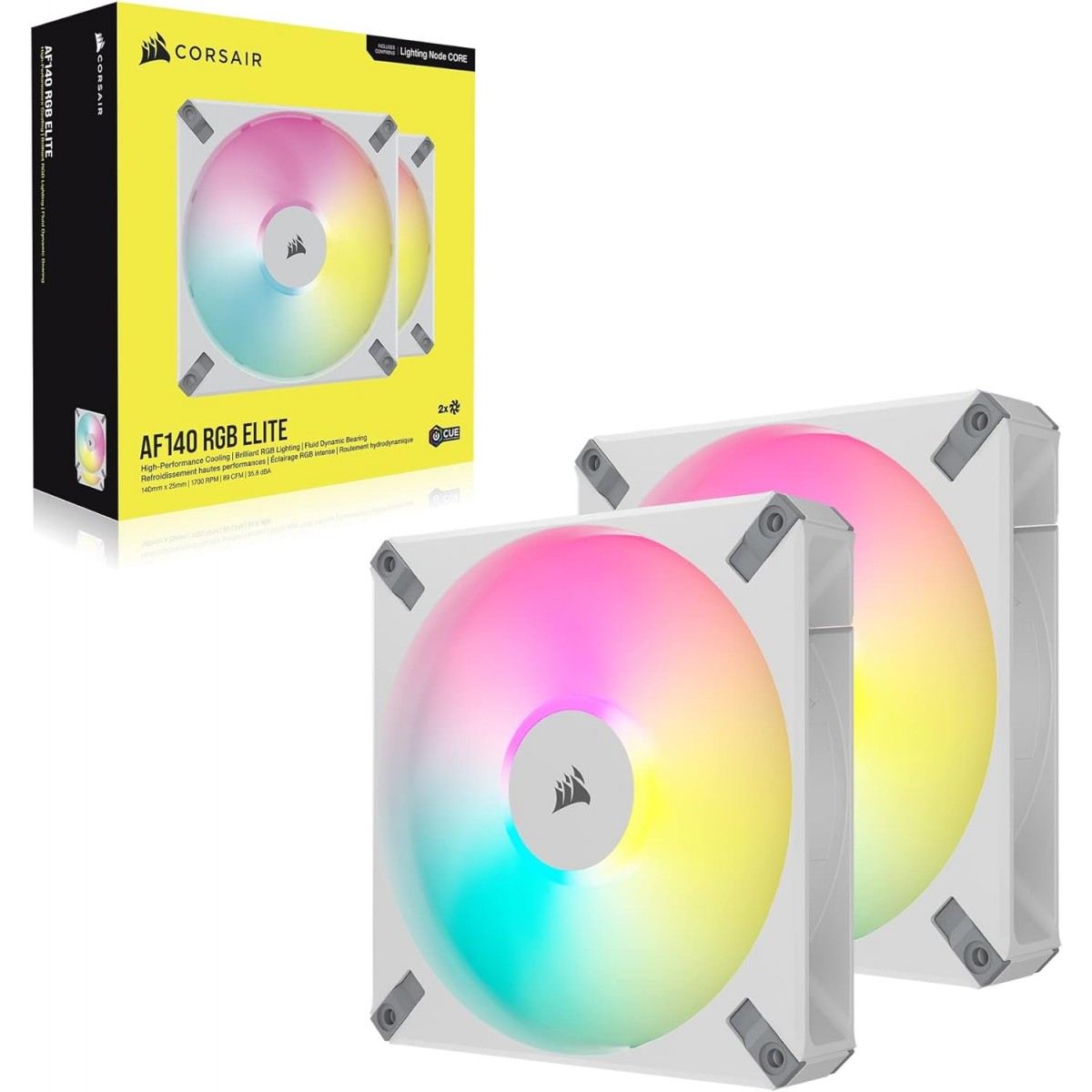 Kit fan com 2 unidades Corsair, AF140 RGB Elite, 140mm, White, CO-9050160-WW