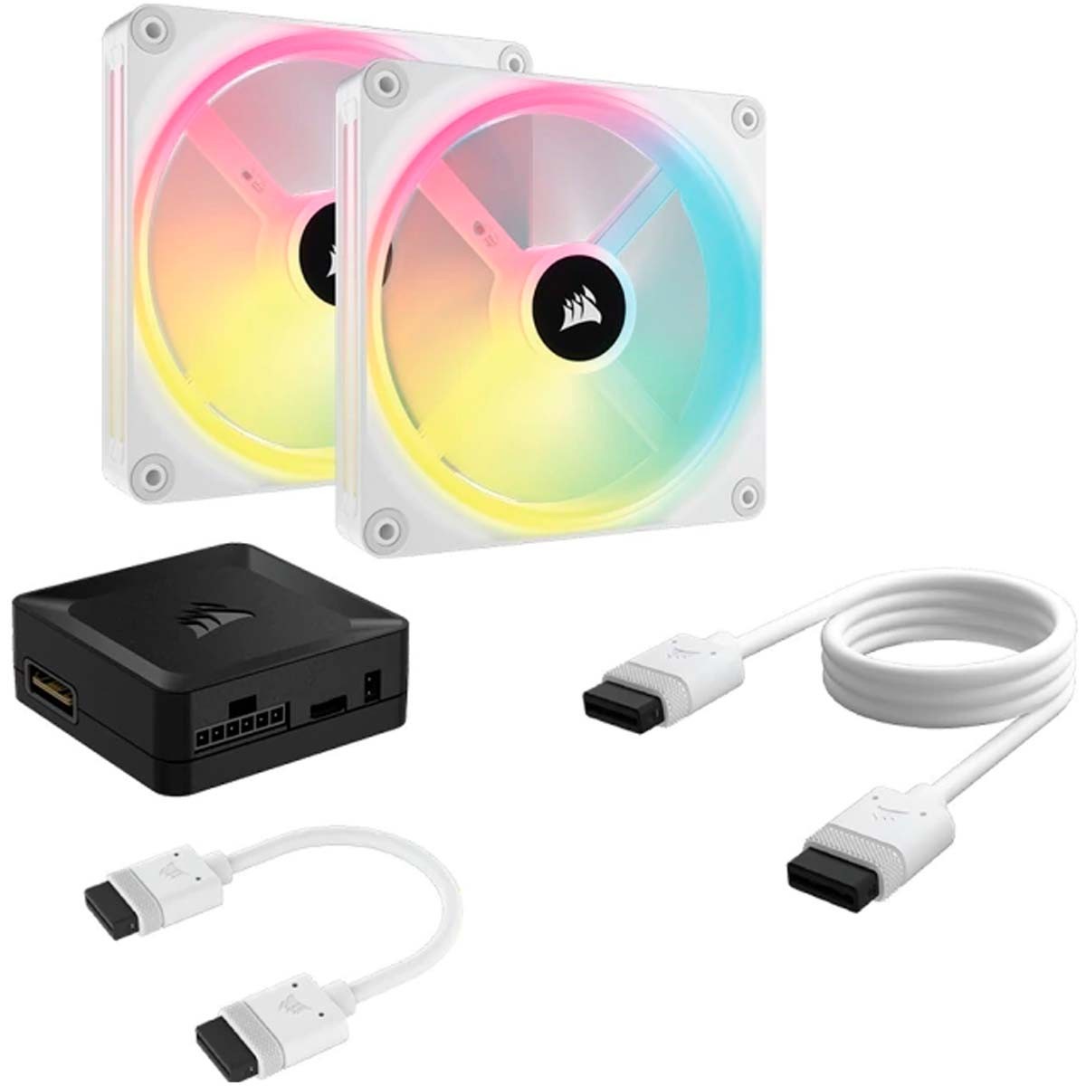 Kit Fan Com 2 Unidades, Corsair, iCue, QX140, RGB, Magnetic, 140mm, White, CO-9051008-WW