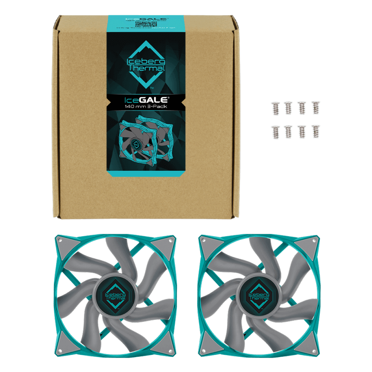 Kit Fan Com 2 Unidades Iceberg Thermal IceGALE, 140mm, Azul Com Cinza, ICEGALE14-A2A