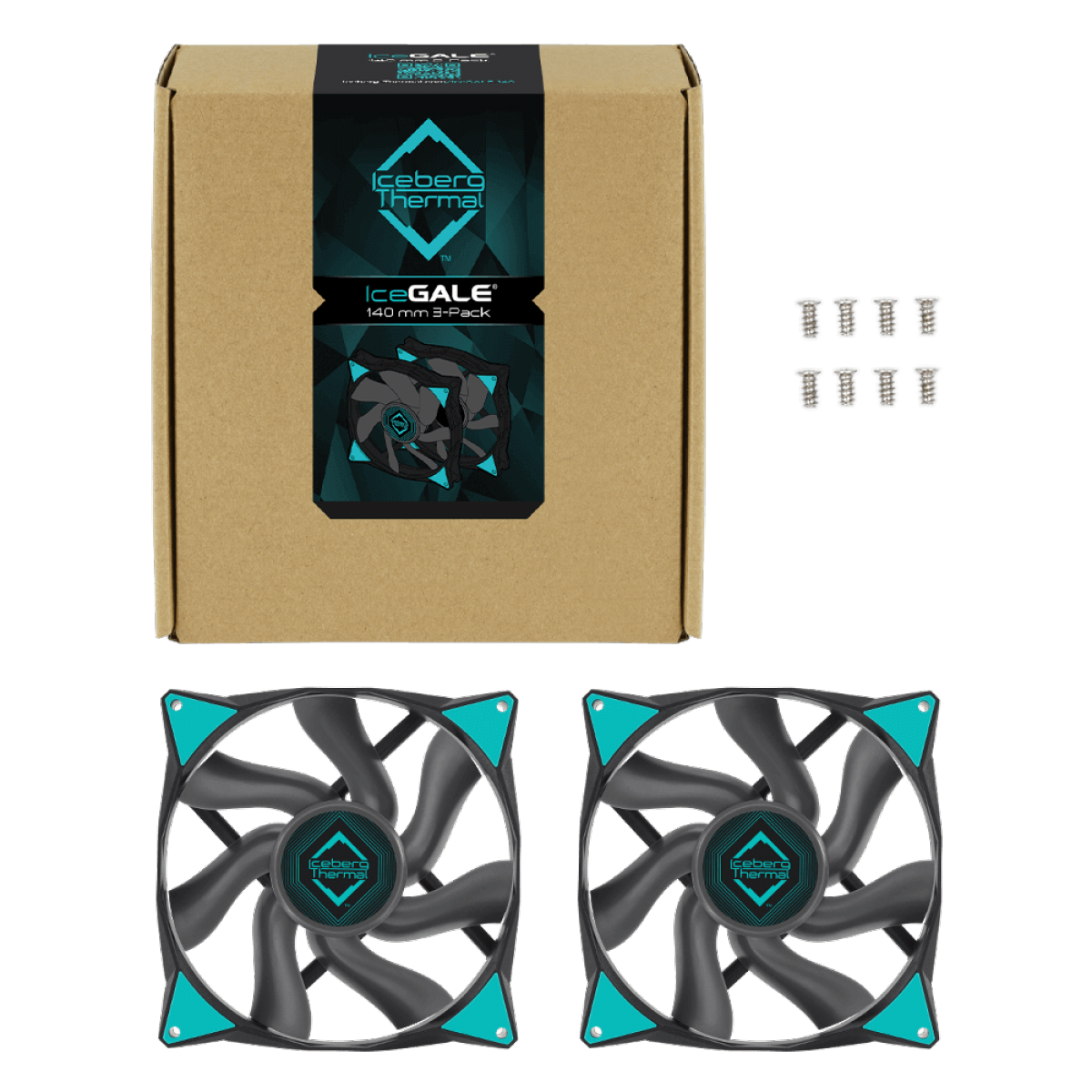 Kit Fan Com 2 Unidades Iceberg Thermal IceGALE, 140mm, Preto Com Cinza, ICEGALE14-C2A
