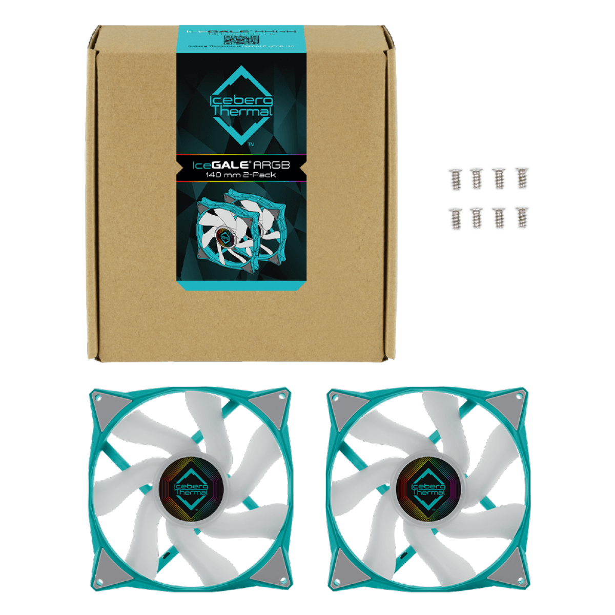 Kit Fan Com 2 Unidades Iceberg Thermal IceGALE ARGB, 140mm, Azul com Branco, ICEGALE14A-A2A