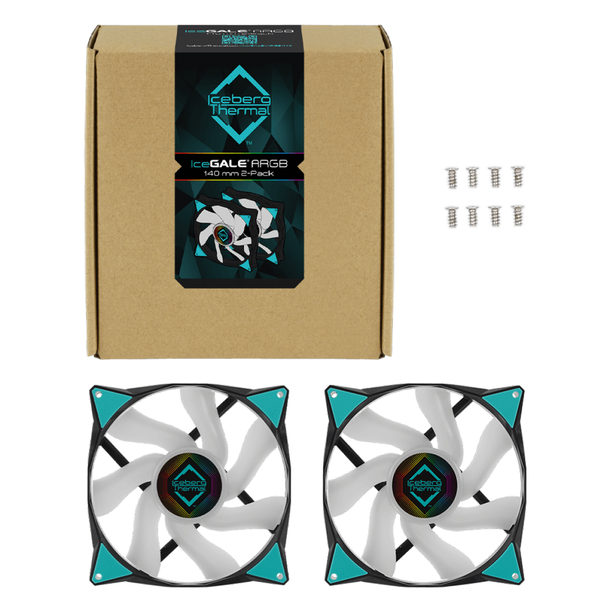 Kit Fan Com 2 Unidades Iceberg Thermal IceGALE ARGB, 140mm, Preto com Branco, ICEGALE14A-B2A