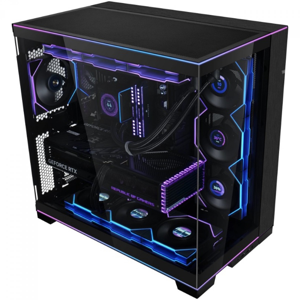 Kit Fan Com 3 Unidades Lian Li Uni Fan TL LCD, RGB, 120mm, Com Tela, Preto, 12TLLCD3B BLACK