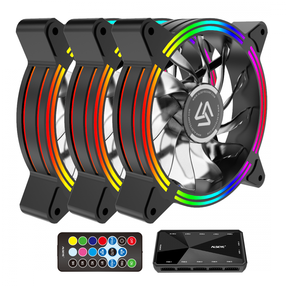 Kit Fan com 3 Unidades Alseye Halo 4.0 Black, Com Controladora, RGB, 120mm