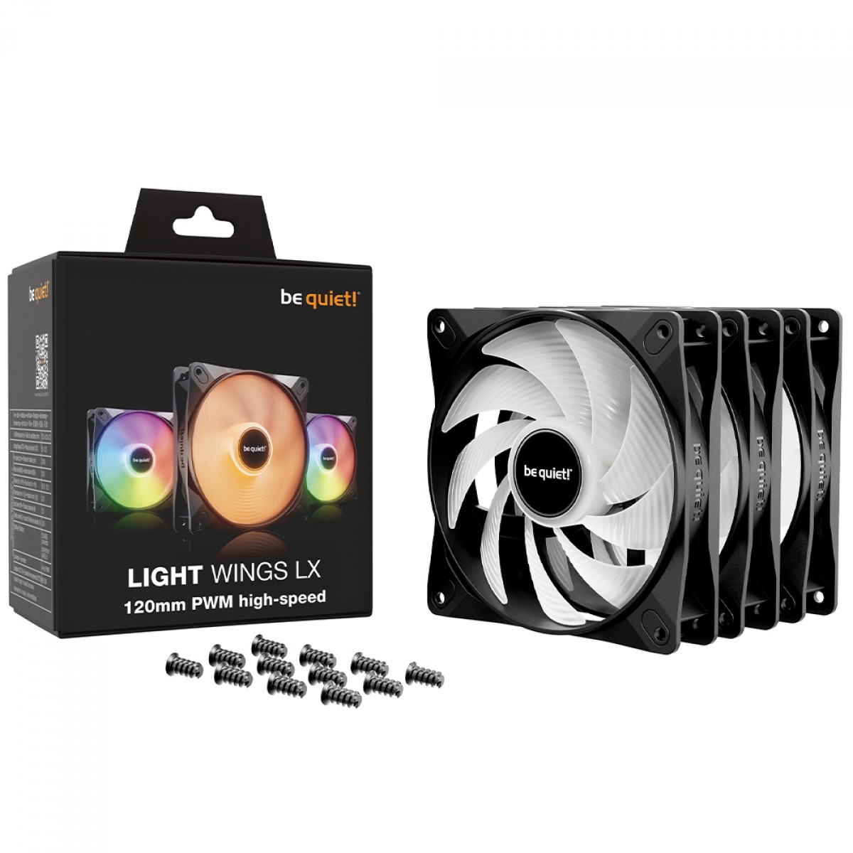 Kit Fan Com 3 Unidades Be Quiet Light Wings LX, ARGB, 120mm, PWM, Preto, BL124
