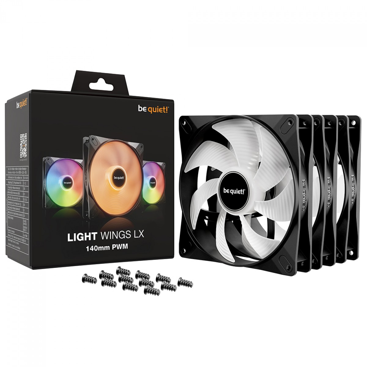 Kit Fan Com 3 Unidades Be Quiet Light Wings LX, ARGB, 140mm, PWM, Preto, BL127