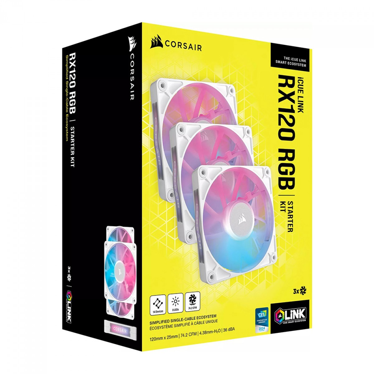 Kit Fan Com 3 Unidades Corsair iCUE LINK RX120, RGB, 120mm, Branco, CO-9051022-WW