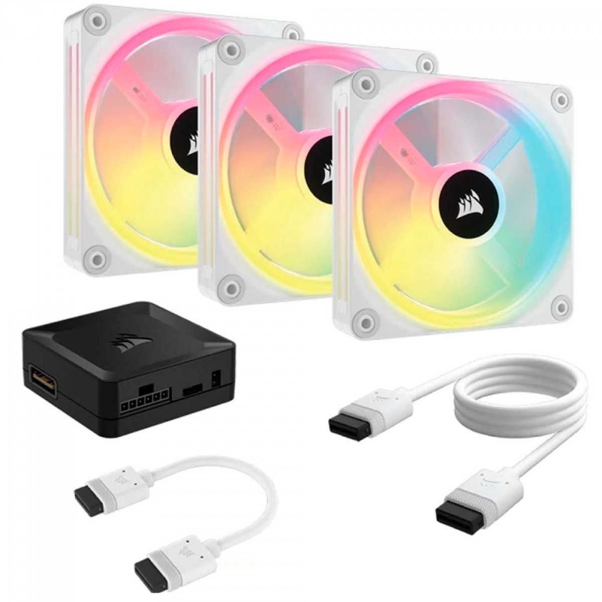 Kit Fan Com 3 Unidades, Corsair, iCue, QX120, RGB, Magnetic, 120mm, White, CO-9051002-WW