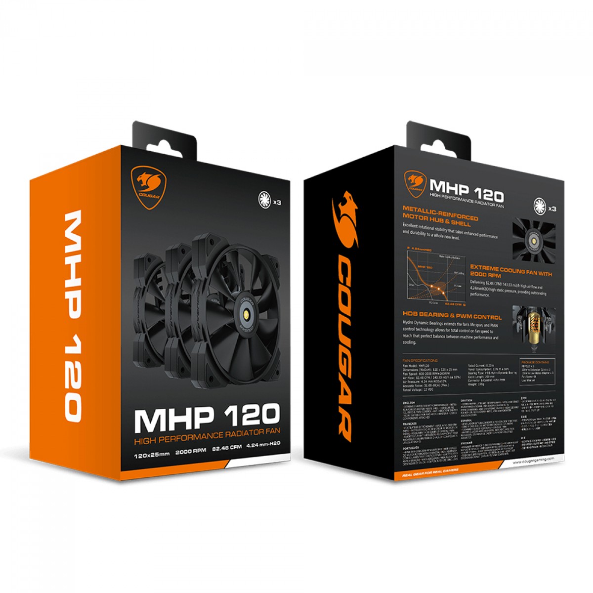 Kit Fan com 3 Unidades Cougar MHP 120, 120mm, 2000 RPM, Black, 3MMHP1203.0001