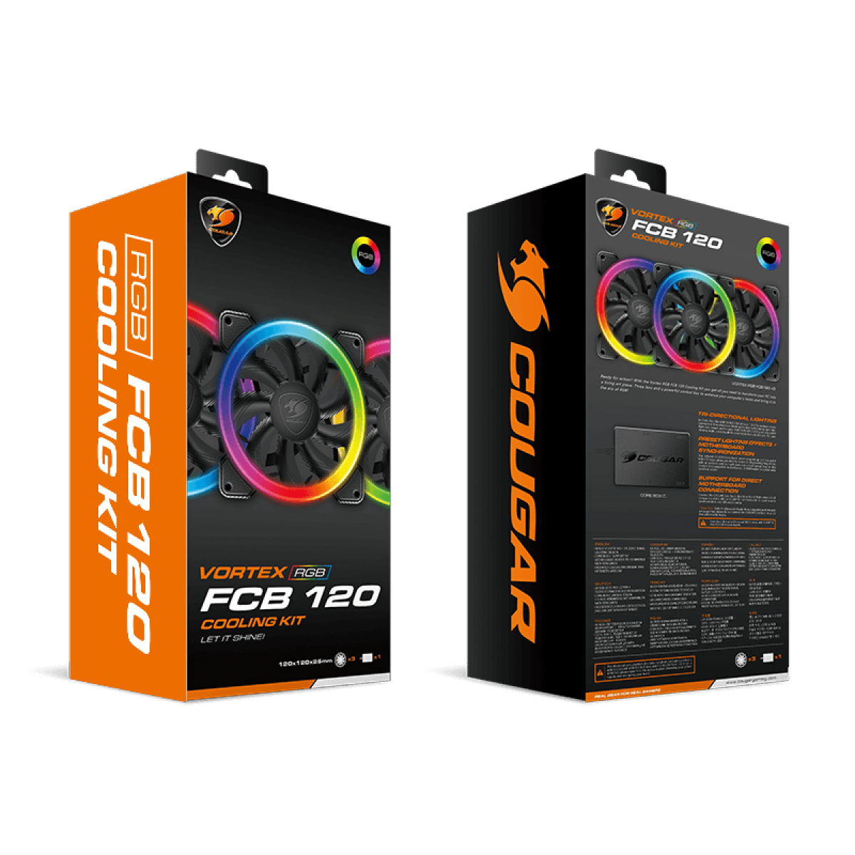Kit Fan com 3 Unidades Cougar Vortex, RGB, FCB, Com Controladora, 120mm, CF-V12SET-FCBRGB