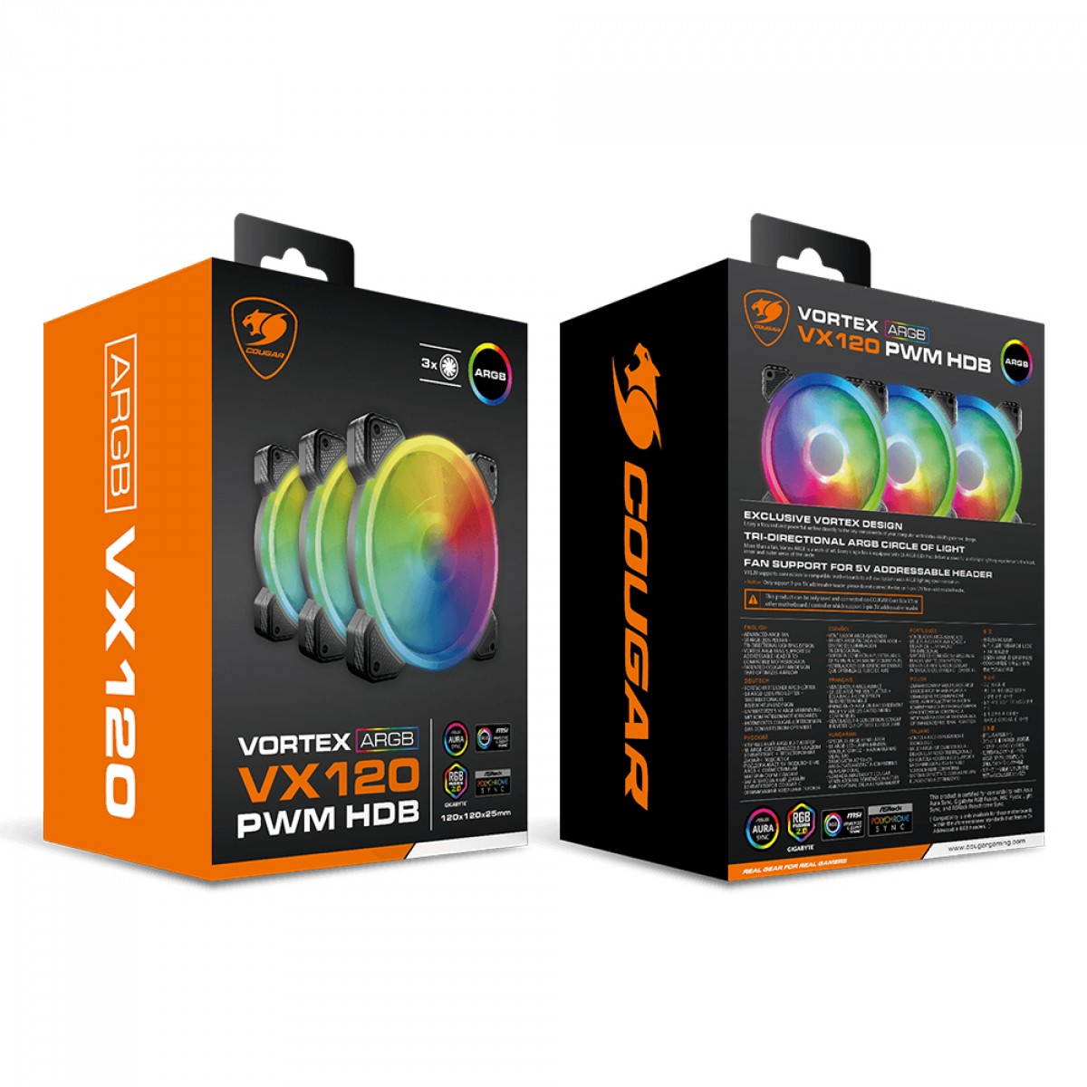 Kit Fan Com 3 Unidades Cougar Vortex VX120, ARGB, 120mm, PWM, 3MVX1203.0001