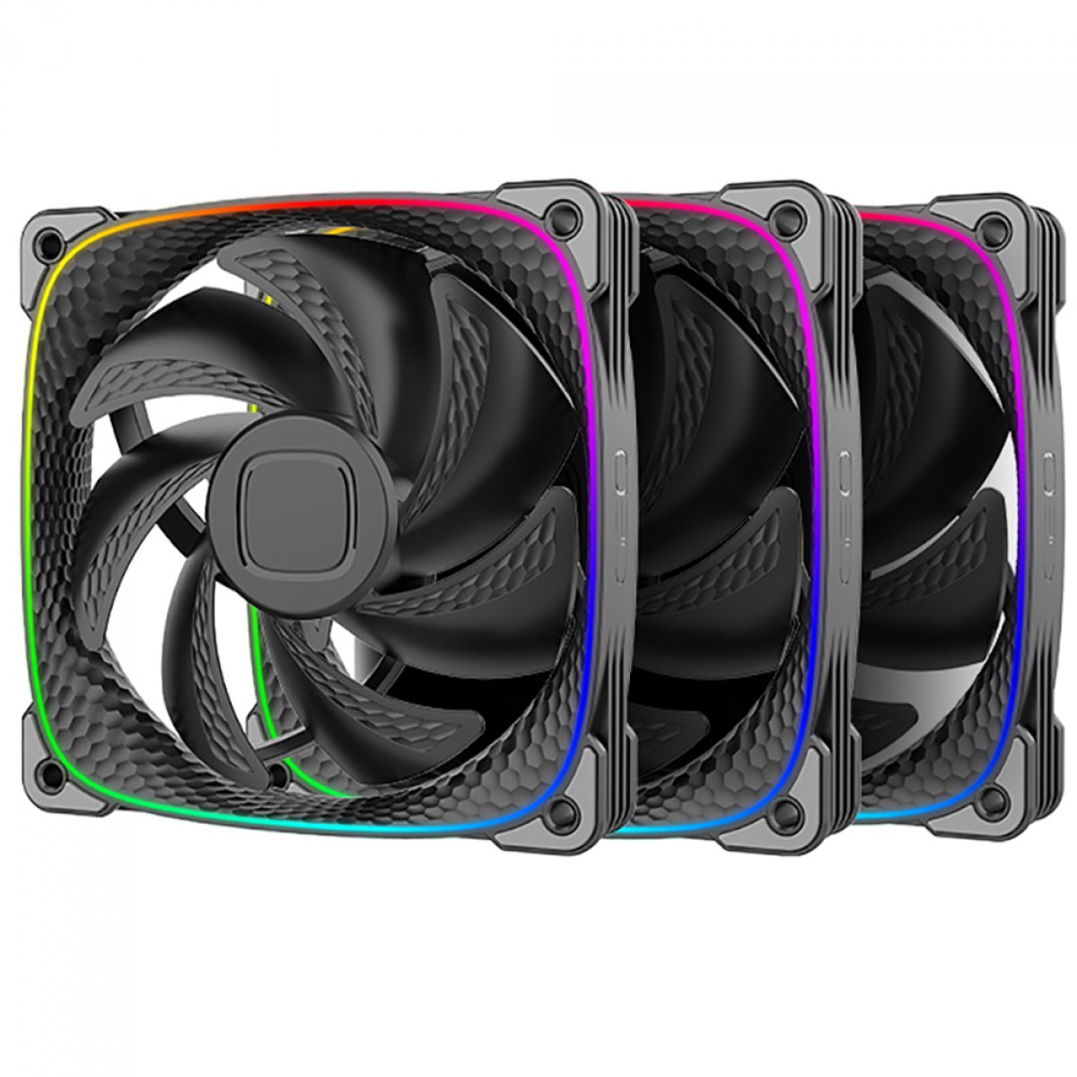 Kit Fan Com 3 Unidades Geometric Future Squama 2503B, ARGB, 120mm, PWM, Preto, GEO-S2503B-3