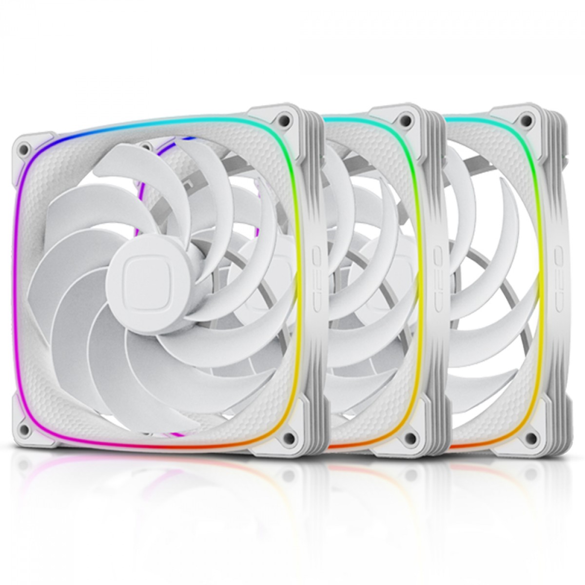 Kit Fan Com 3 Unidades Geometric Future Squama 2503R-14W, ARGB, 140mm, Reverse Blade, PWM, Branco, GEO-S2503RW-14T