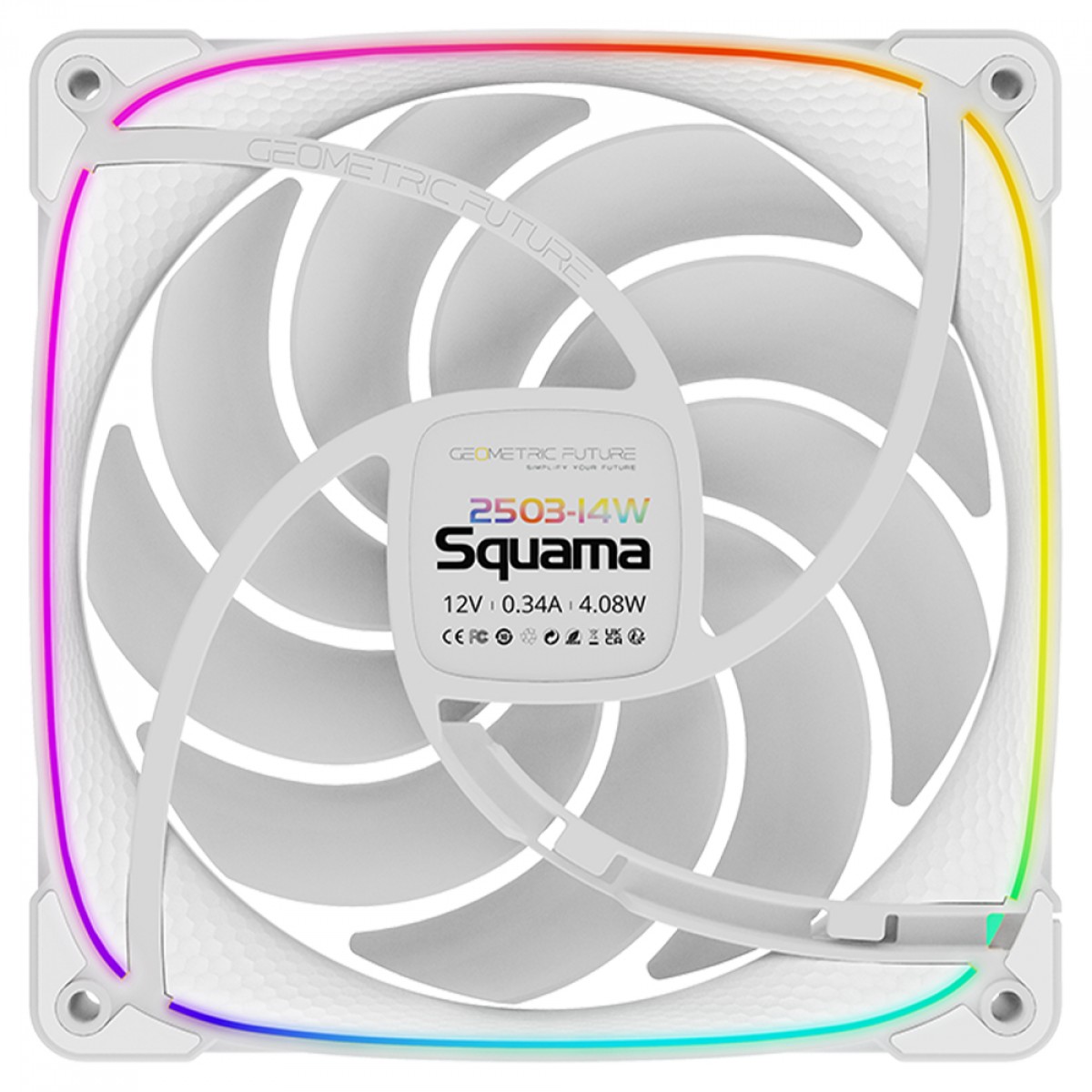Kit Fan Com 3 Unidades Geometric Future Squama 2503W-14T, ARGB, 140mm, PWM, Branco, GEO-S2503W-14T