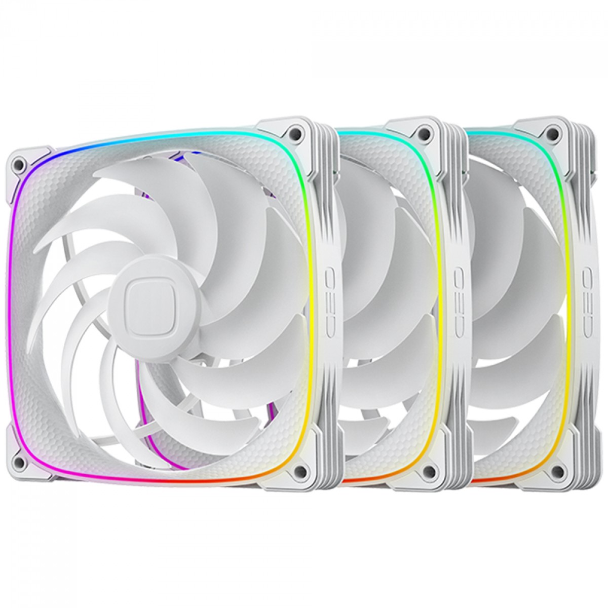 Kit Fan Com 3 Unidades Geometric Future Squama 2503W-14T, ARGB, 140mm, PWM, Branco, GEO-S2503W-14T