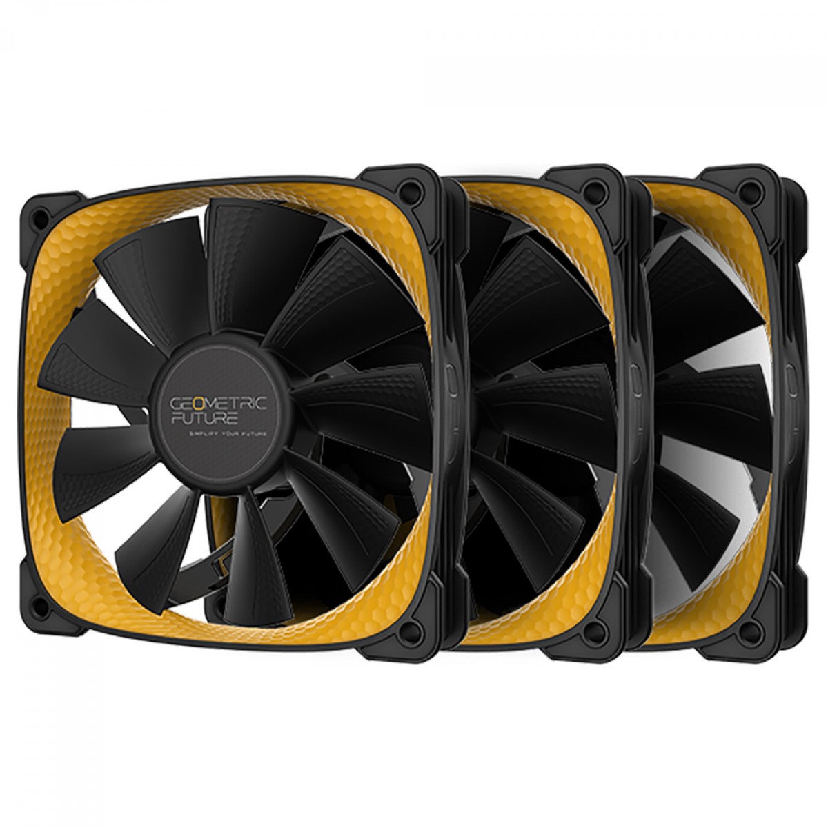 Kit Fan Com 3 Unidades Geometric Future Squama 2505Y, 120mm, PWM, Preto e Amarelo, GEO-S2505Y-3