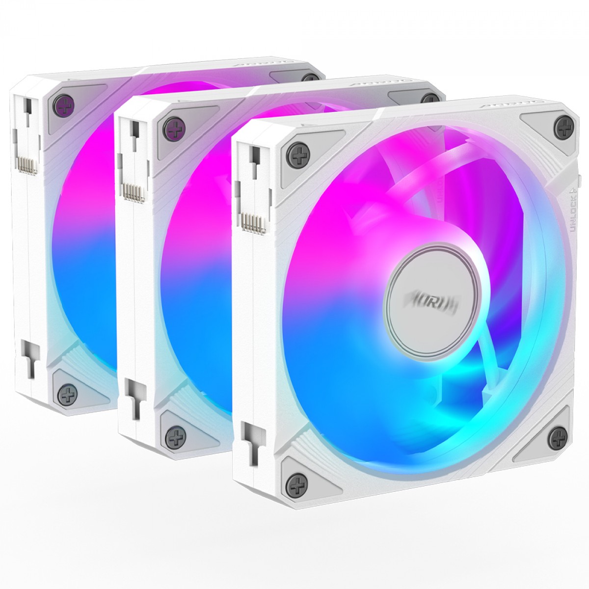 Kit Fan Com 3 Unidades Gigabyte Aorus EZ Chain Fan 120 Ice, ARGB, 120mm, Branco, GP-ECFAN1203 ICE