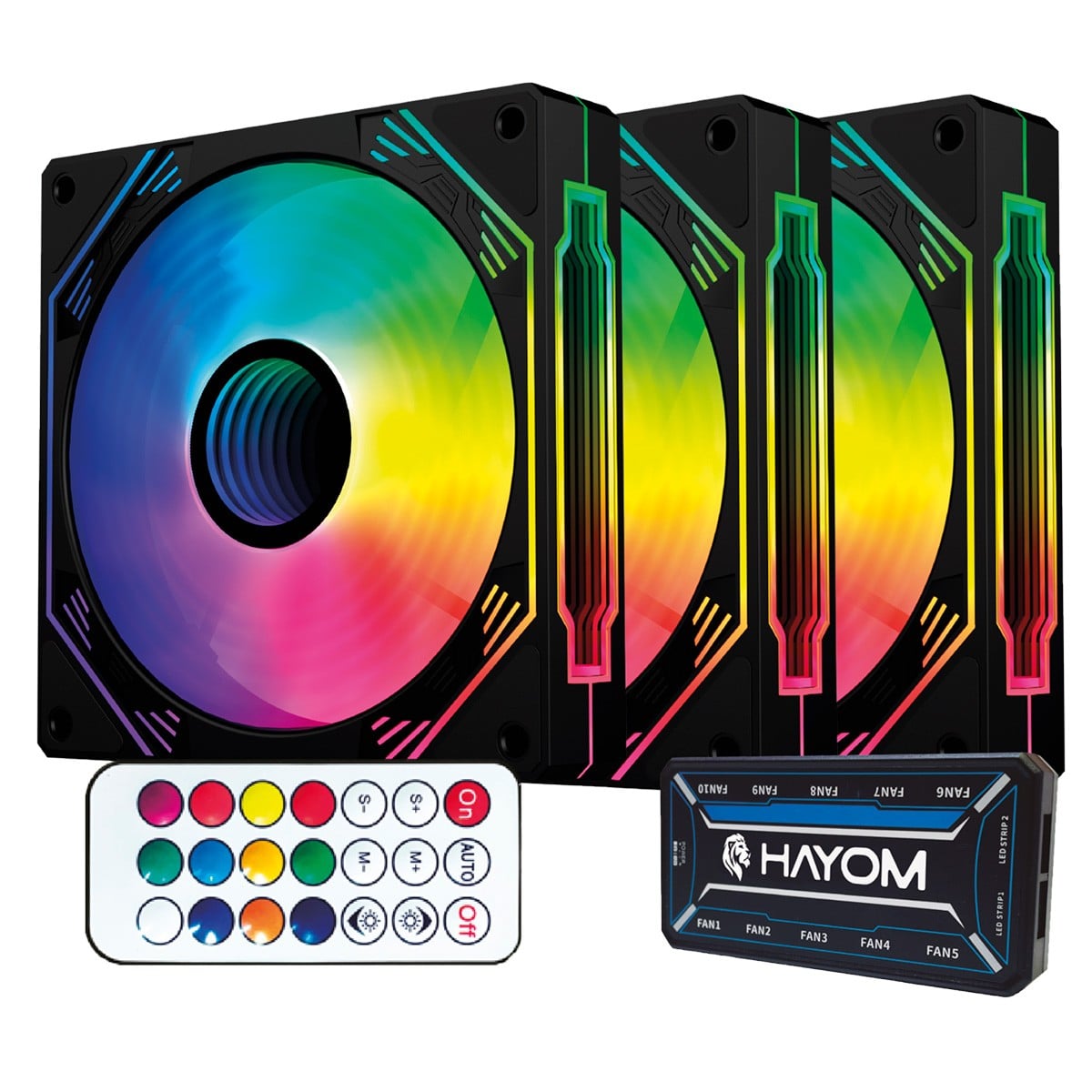Kit Fan com 3 Unidades Hayom, RGB, 120mm, Preto, FC1308