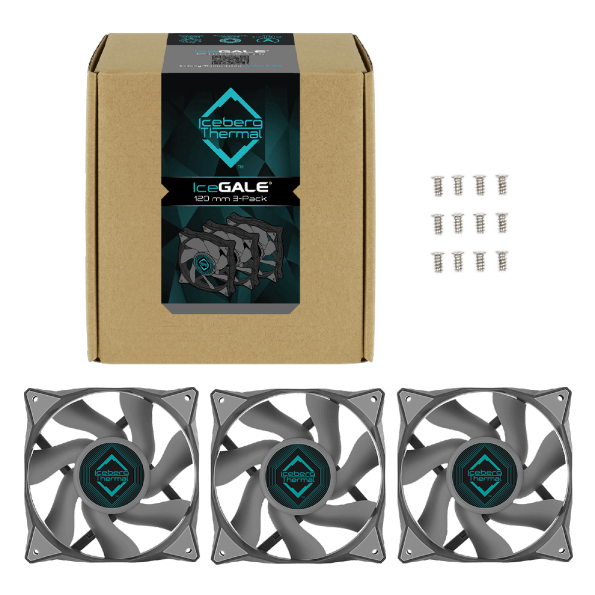 Kit Fan Com 3 Unidades Iceberg Thermal IceGale, 120mm, Gray