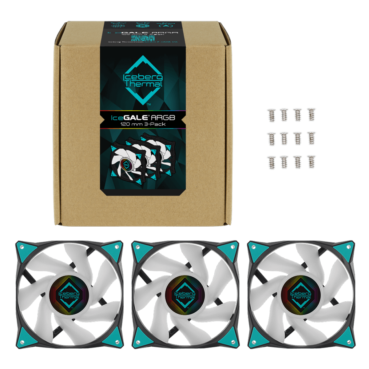 Kit Fan Com 3 Unidades Iceberg Thermal IceGale ARGB, 120mm, Black