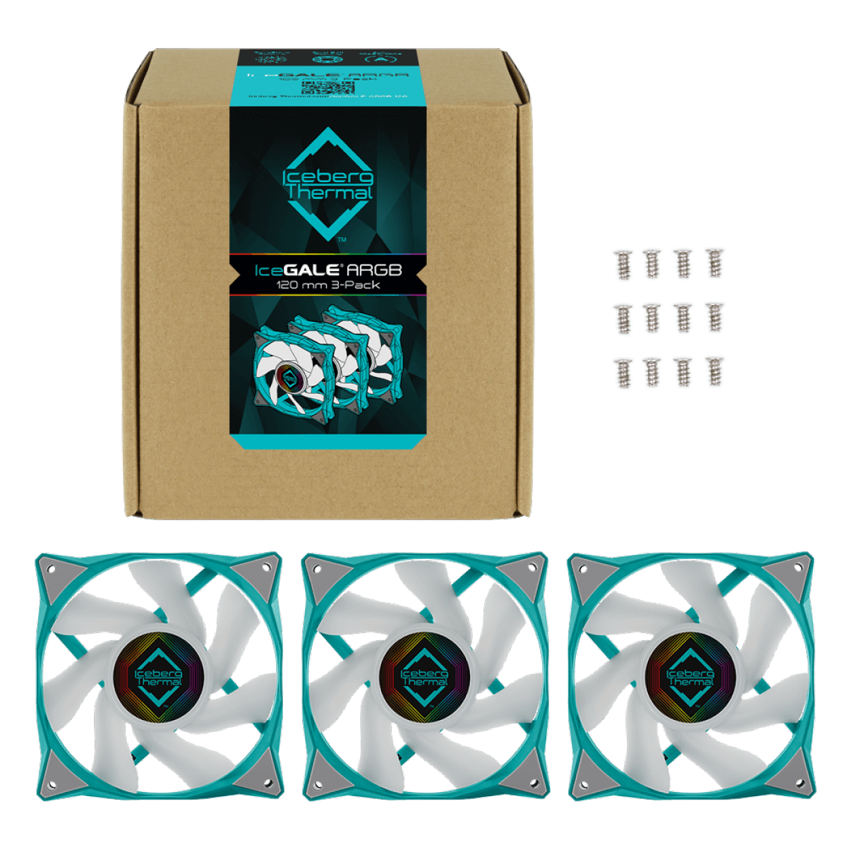 Kit Fan Com 3 Unidades Iceberg Thermal IceGale ARGB, 120mm, Blue