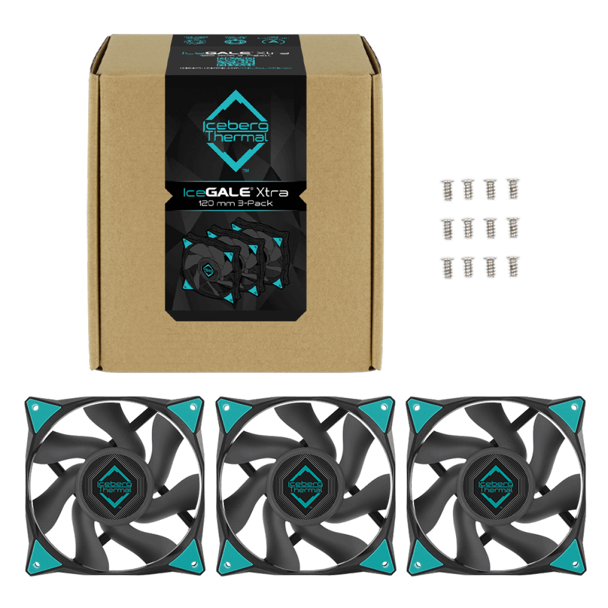 Kit Fan Com 3 Unidades Iceberg Thermal IceGale Xtra, 120mm, Black