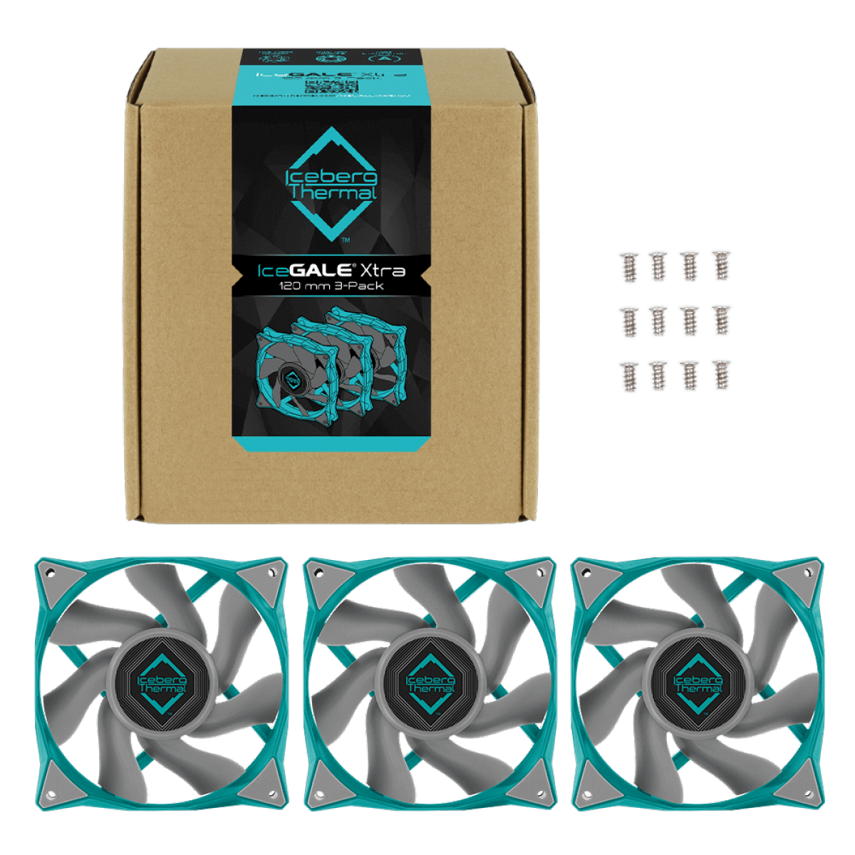 Kit Fan Com 3 Unidades Iceberg Thermal IceGale Xtra, 120mm, Blue