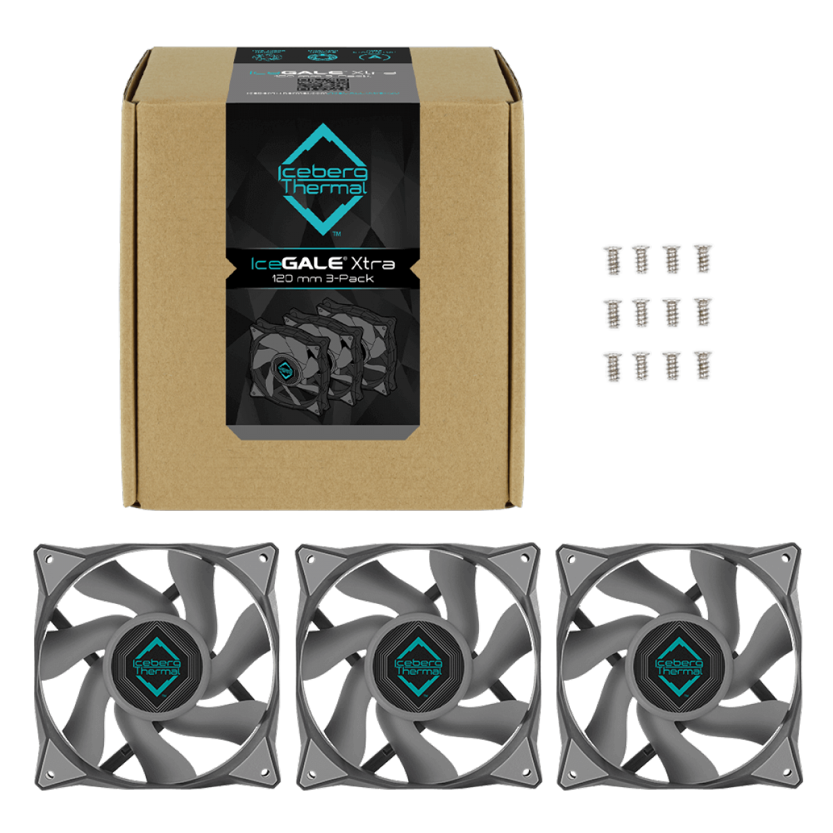 Kit Fan Com 3 Unidades Iceberg Thermal IceGale Xtra, 120mm, Gray