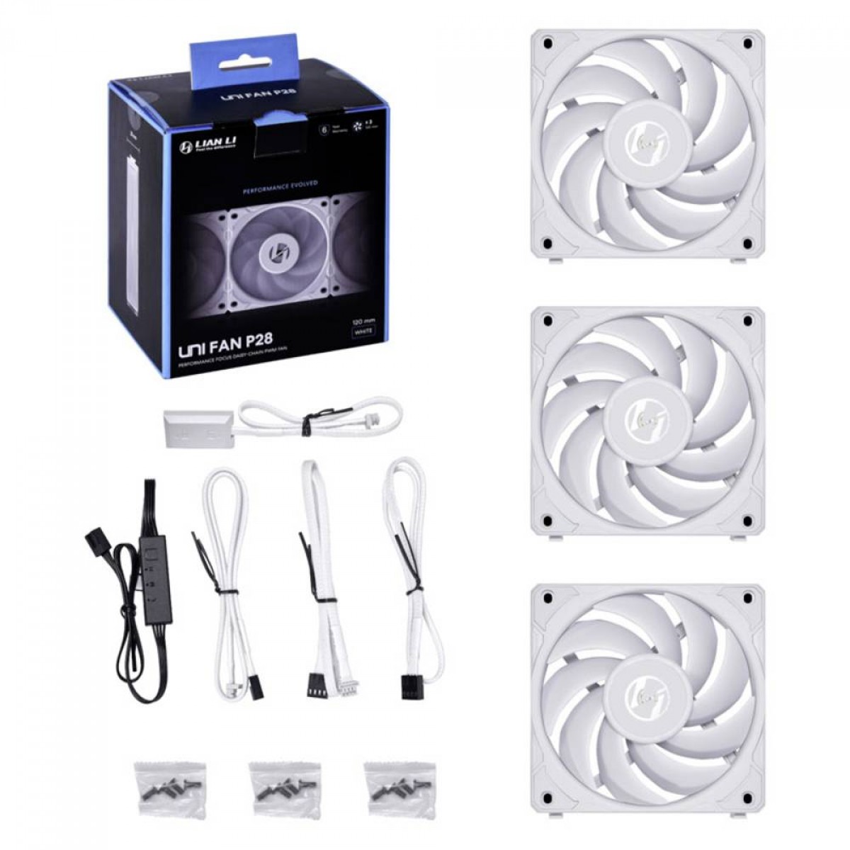 Kit Fan Com 3 Unidades Lian Li Uni Fan P28, 120mm, White, UF-P28120-3W