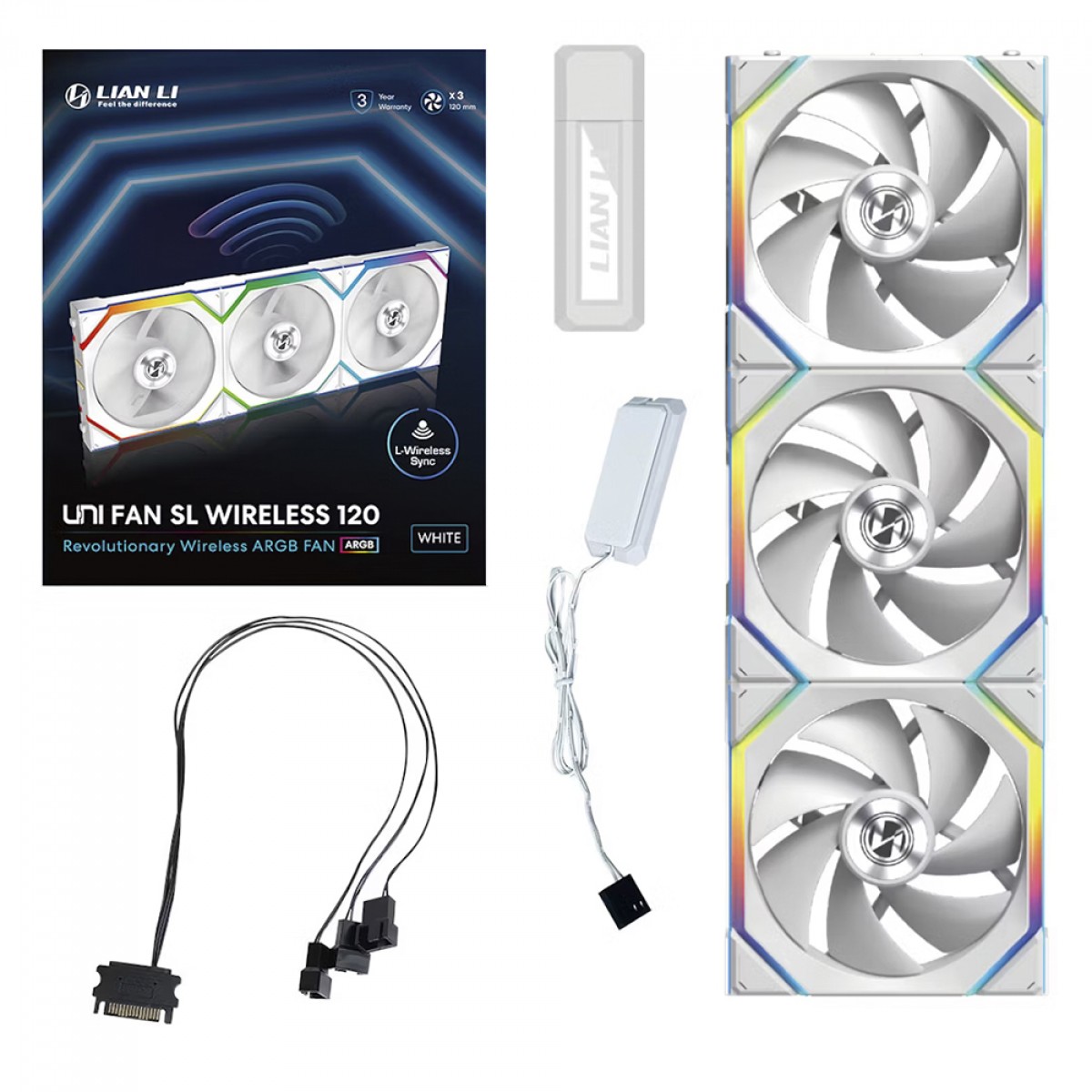 Kit Fan Com 3 Unidades Lian Li Uni Fan SL Wireless, ARGB, 120mm, White, 12SL1W3W 