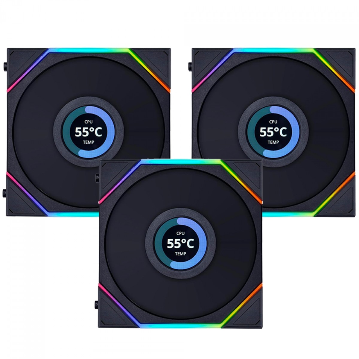 Kit Fan Com 3 Unidades Lian Li  Uni Fan TL LCD, RGB, 120mm, Reverse, 12RTLLCD3B Black
