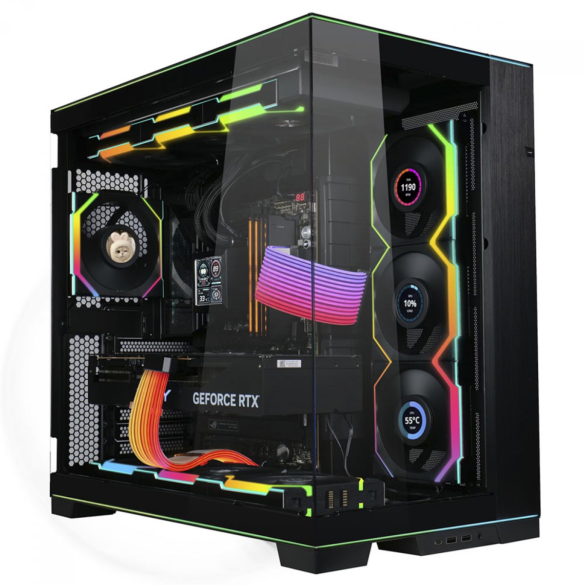 Kit Fan Com 3 Unidades Lian Li Uni Fan SL Wireless LCD, ARGB, 120mm, Com Tela, Black, 12SLLCD1W3B