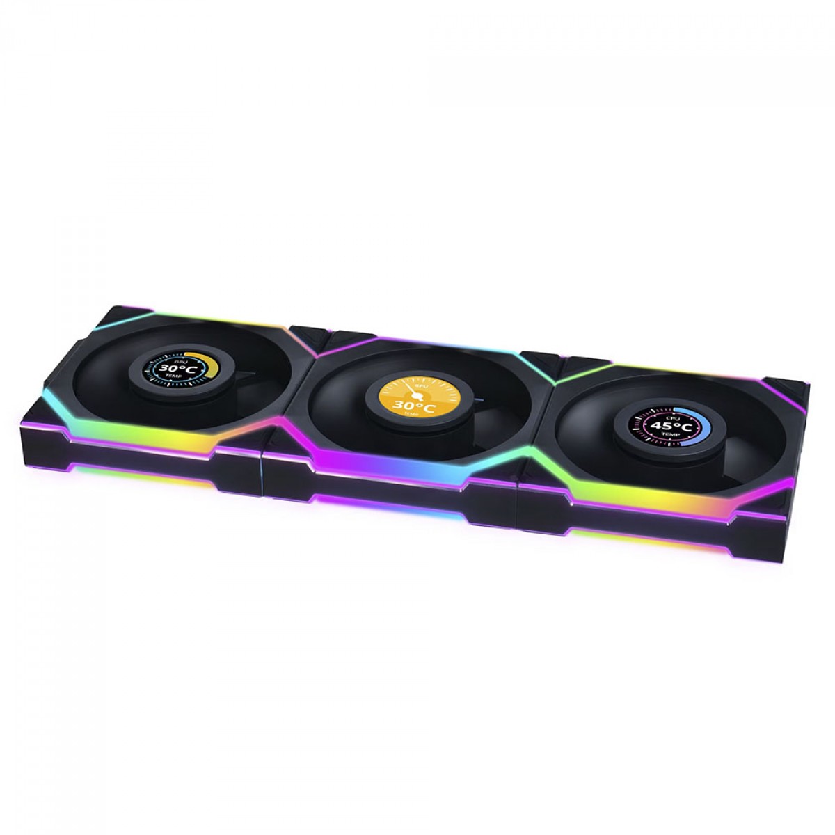 Kit Fan Com 3 Unidades Lian Li Uni Fan SL Wireless LCD, ARGB, 120mm, Com Tela, Black, 12SLLCD1W3B