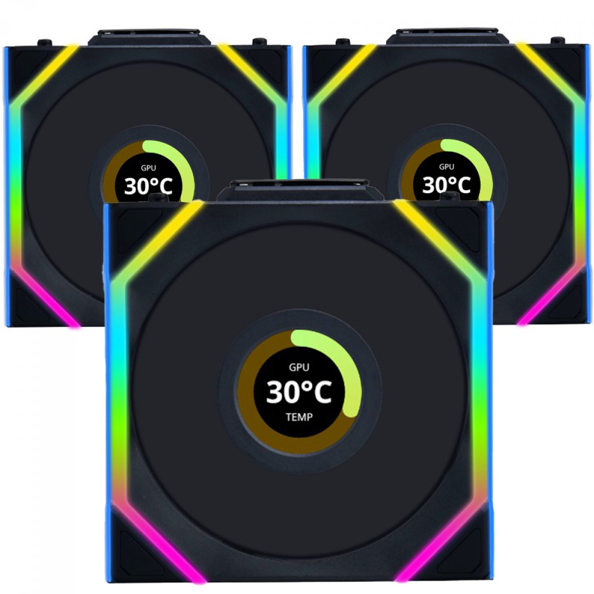 Kit Fan Com 3 Unidades Lian Li Uni Fan SL Wireless LCD, ARGB, 120mm, Com Tela, Black, 12SLLCD1W3B