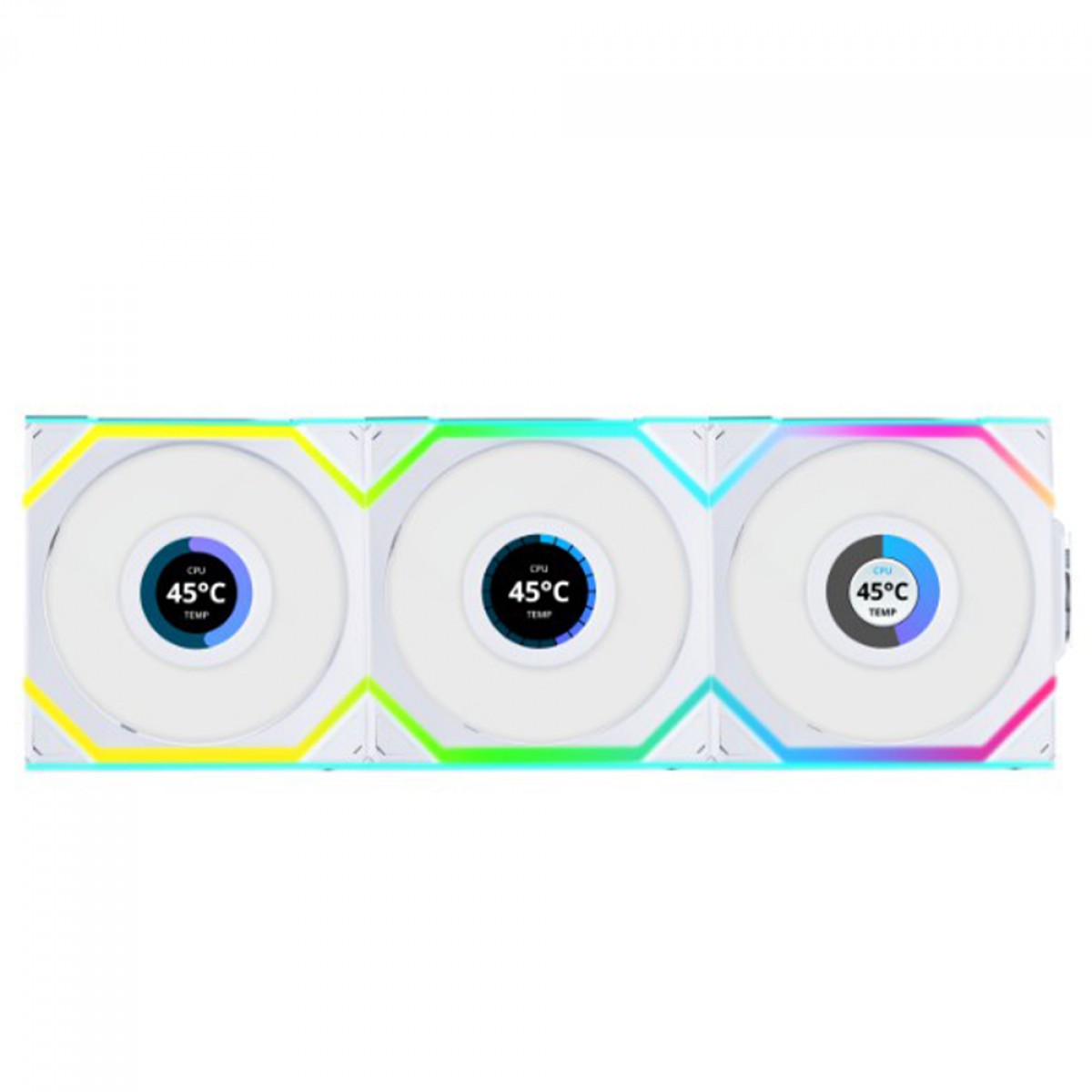 Kit Fan Com 3 Unidades Lian Li Uni Fan SL Wireless LCD, ARGB, 120mm, Com Tela, White, 12SLLCD1W3W