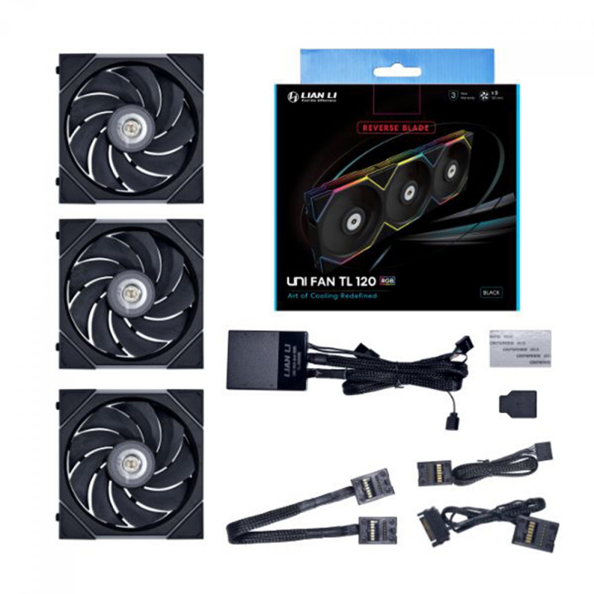 Kit Fan Com 3 Unidades Lian Li Uni Fan TL Reverse Blade, RGB, 120mm, PWM, Black, Com Controladora, 12RTL3B BLACK