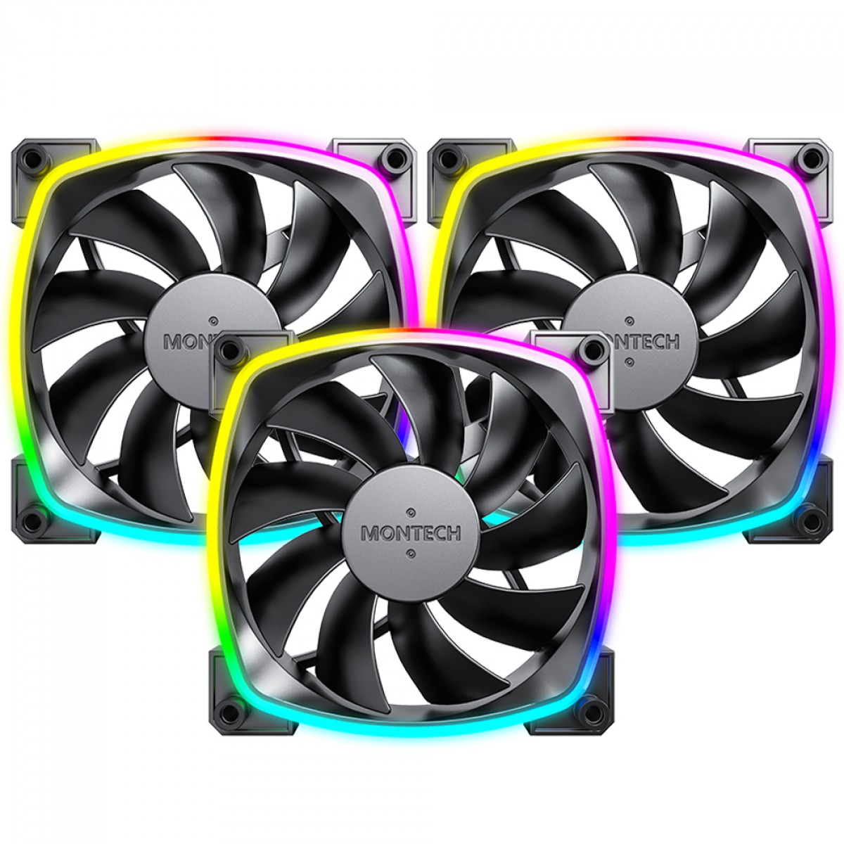 Kit Fan Com 3 Unidades Montech AX120 PWM, 120mm, Black